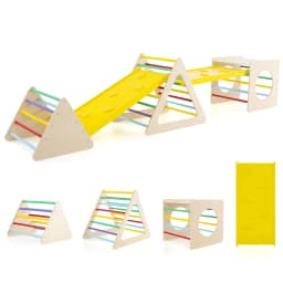 DORTALA Set of 5 Toddler Triangle Climber 6-in-1 Toddler Wooden Toys-Colorful