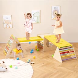 DORTALA Set of 5 Toddler Triangle Climber 6-in-1 Toddler Wooden Toys-Colorful