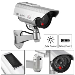 Solar Powered Dummy Fake CCTV Security Camera with Flashing LED Light for Indoor Outdoor Surveillance