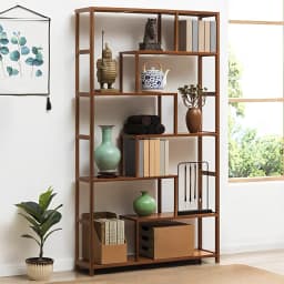 7-Tier  Staggered Bookcase, Modern Freestanding Wooden Bookcase Display Stand,99cm W x 25.3cm D x 175cm H