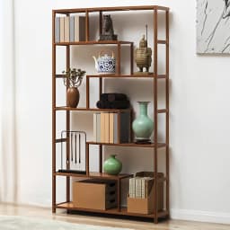 7-Tier  Staggered Bookcase, Modern Freestanding Wooden Bookcase Display Stand,99cm W x 25.3cm D x 175cm H