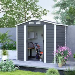 7 X 4ft Outdoor Metal Storage Shed with Lockable Doors and Gloves, Dark Gray