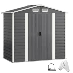 7 X 4ft Outdoor Metal Storage Shed with Lockable Doors and Gloves, Dark Gray