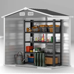 7 X 4ft Outdoor Metal Storage Shed with Lockable Doors and Gloves, Dark Gray