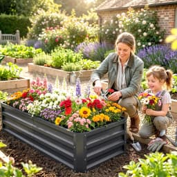 Raised Garden Bed Steel Planter Growing Box for Vegetables Flowers Grey