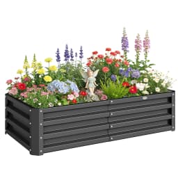 Raised Garden Bed Steel Planter Growing Box for Vegetables Flowers Grey