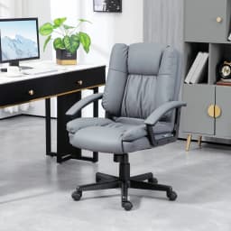 HOMCOM Faux Leather Home Office Chair Mid Back Desk Chair with Arms Light Grey