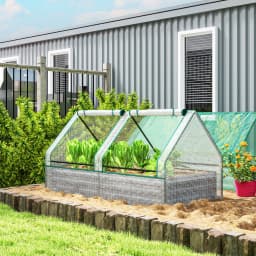 Raised Garden Bed with Greenhouse, Planter Box with Cover, White and Dark Gray