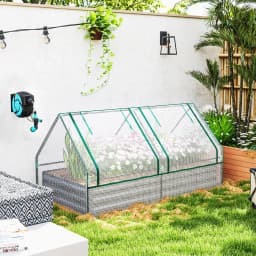Raised Garden Bed with Greenhouse, Planter Box with Cover, White and Dark Gray