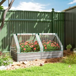 Raised Garden Bed with Greenhouse, Planter Box with Cover, White and Dark Gray
