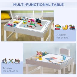 HOMCOM kids Table and Chair Set 2 in 1 Activity Play Table for Bricks with Storage Space, for Reading, Arts & Crafts - Grey