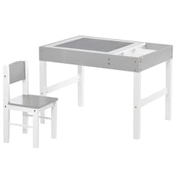 HOMCOM kids Table and Chair Set 2 in 1 Activity Play Table for Bricks with Storage Space, for Reading, Arts & Crafts - Grey