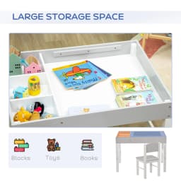HOMCOM kids Table and Chair Set 2 in 1 Activity Play Table for Bricks with Storage Space, for Reading, Arts & Crafts - Grey