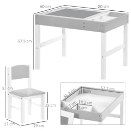 HOMCOM kids Table and Chair Set 2 in 1 Activity Play Table for Bricks with Storage Space, for Reading, Arts & Crafts - Grey