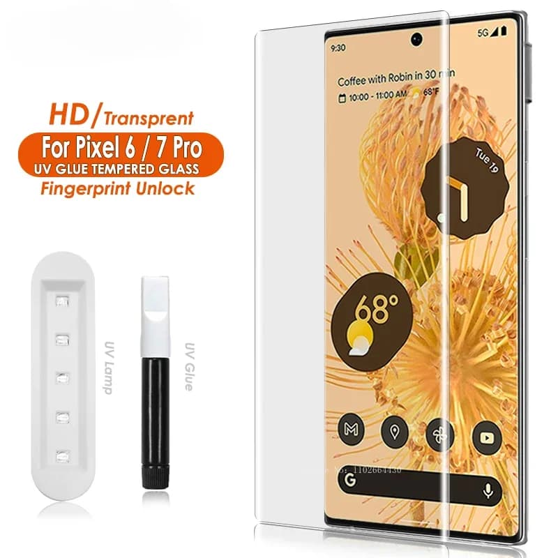FOR Pixel 6 Pro Screen Protector UV Liquid Tempered Glass Full Adhesive for Google Pixel 7 Pro 5G Glass Film Fingerprint Unlock
