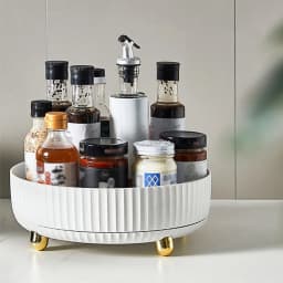 Rotating Round Spice Storage Rack Tray Turntable Kitchen Organizer, 22cm Dia x 7.5cm H