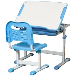 HOMCOM Kids Desk and Chair Set, Height Adjustable Student Writing Desk with Tiltable Desktop, Drawer, Pen Slot, Hook
