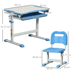 HOMCOM Kids Desk and Chair Set, Height Adjustable Student Writing Desk with Tiltable Desktop, Drawer, Pen Slot, Hook