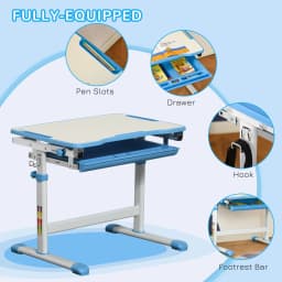 HOMCOM Kids Desk and Chair Set, Height Adjustable Student Writing Desk with Tiltable Desktop, Drawer, Pen Slot, Hook