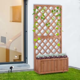 Garden Wooden Pine Trough Planter W/ Topped Trellis Climbing Plants, Orange