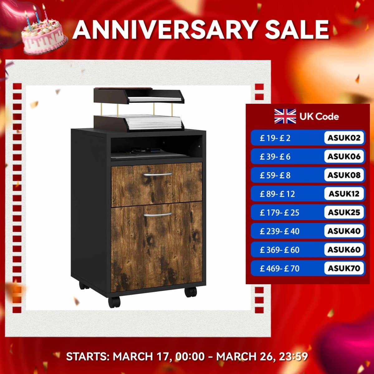 HOMCOM 60cm Filing Cabinet with Drawers and Open Shelf, Black