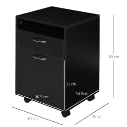 HOMCOM 60cm Filing Cabinet with Drawers and Open Shelf, Black