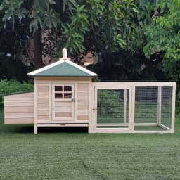 PawHut Chicken Coop with Chicken Run, Outdoor Hen House Poultry Cage with Nesting Box, Openable Top, 196 x 76 x 97cm