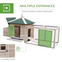 PawHut Chicken Coop with Chicken Run, Outdoor Hen House Poultry Cage with Nesting Box, Openable Top, 196 x 76 x 97cm
