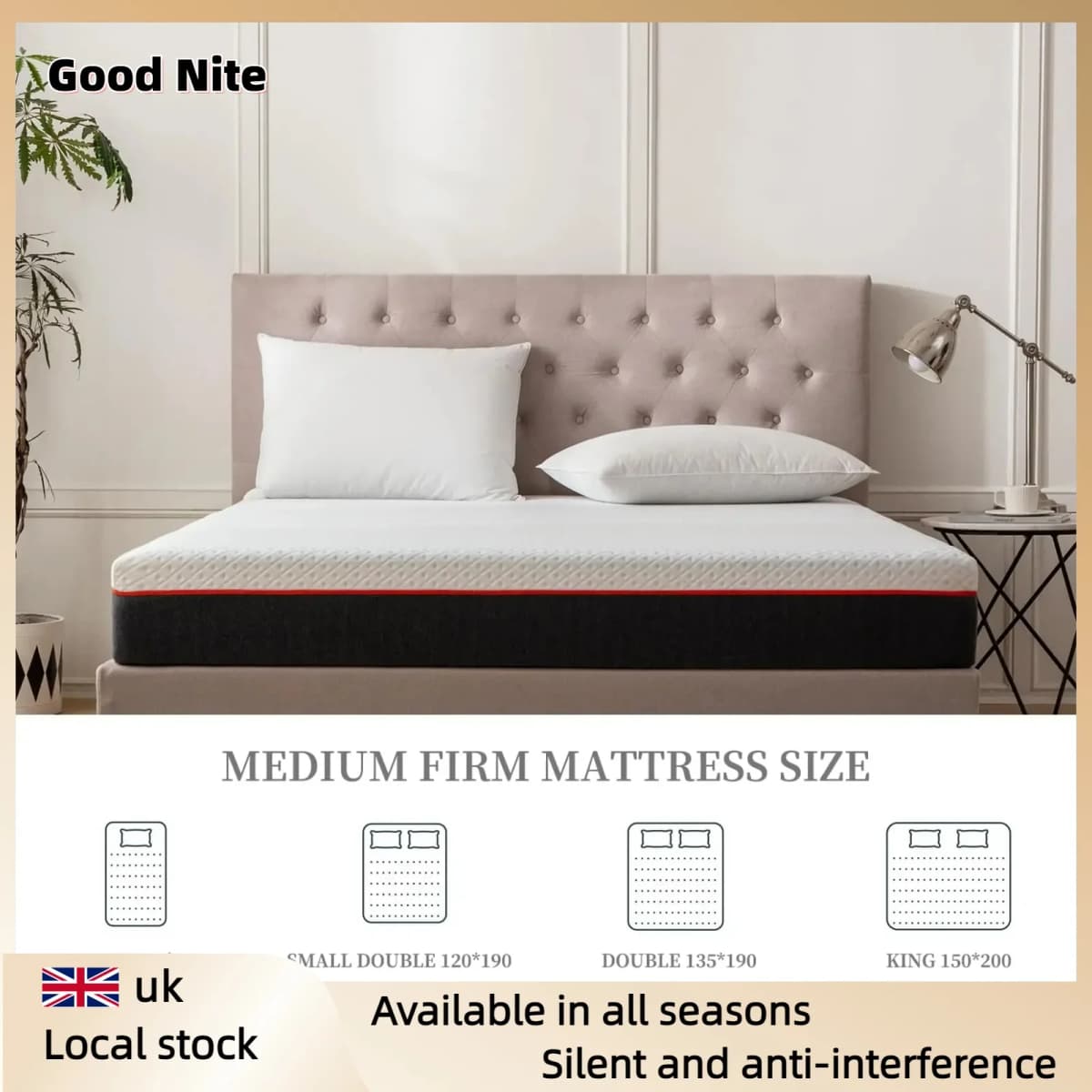 Good Nite Single Double Mattress 6.2 Inch - Medium Firm Memory Foam for Body Support, Breathable OEKO-TEX Skin-Friendly Fabric