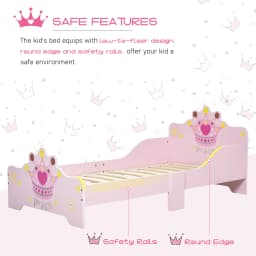 HOMCOM Kids Toddler Bed Princess Crown Theme Safety Side Rails Slats Home Bedroom Furniture 3-6 Yrs Pink 143 x 73 x 60 cm