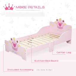 HOMCOM Kids Toddler Bed Princess Crown Theme Safety Side Rails Slats Home Bedroom Furniture 3-6 Yrs Pink 143 x 73 x 60 cm