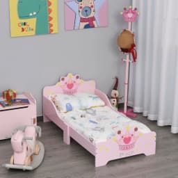 HOMCOM Kids Toddler Bed Princess Crown Theme Safety Side Rails Slats Home Bedroom Furniture 3-6 Yrs Pink 143 x 73 x 60 cm