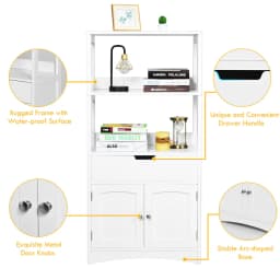 GOFLAME Bathroom Floor Cabinet Wooden Tall Storage Cupboard Freestanding 2 Open Shelves