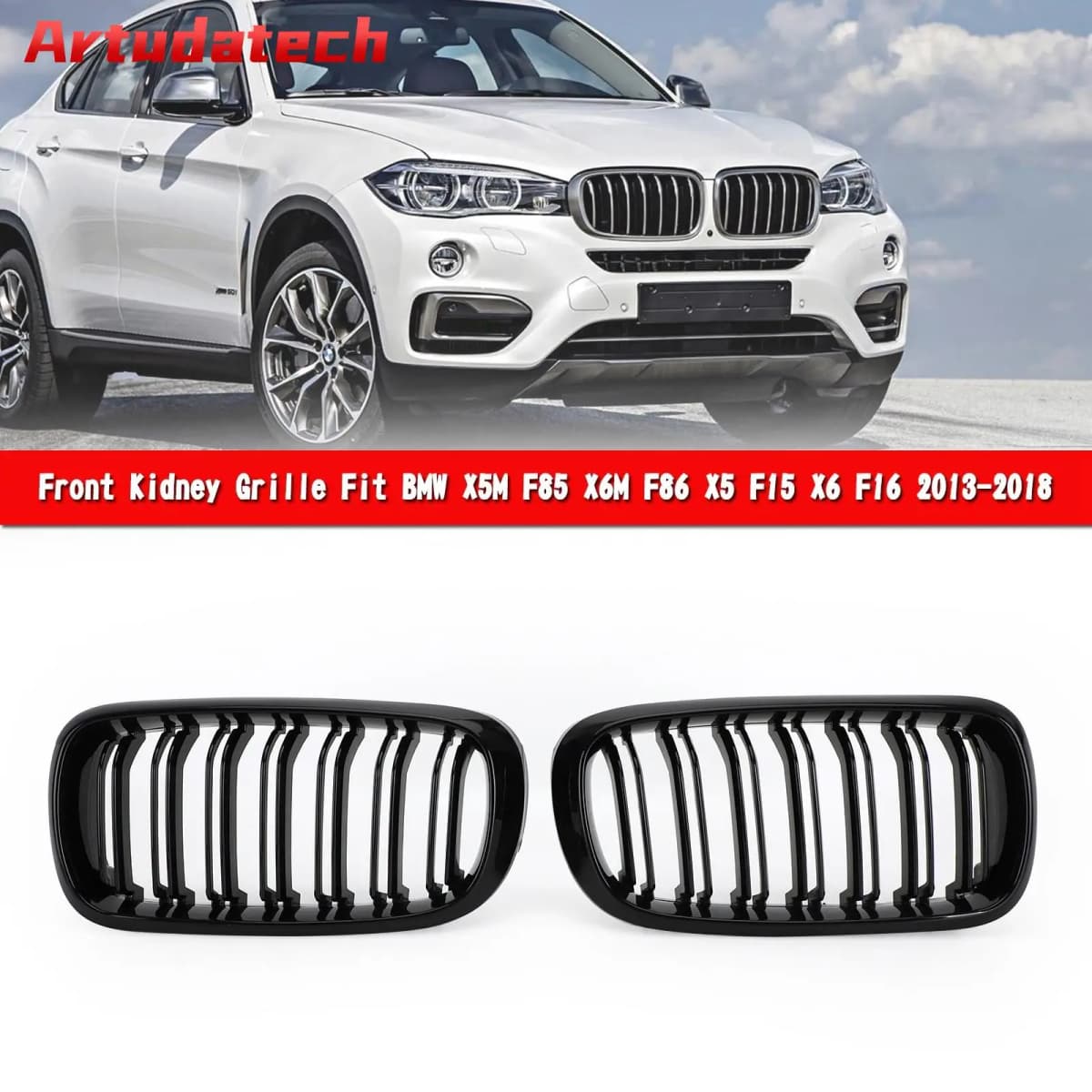 Artudatech Gloss Black Dual Front Kidney Grille Fit for BMW X5M F85 X6M F86 X5 F15 X6 F16 13-18
