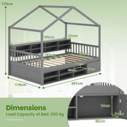 GOFLAME Single Size House Bed Wooden Platform Bed Frame w/Roof-Grey