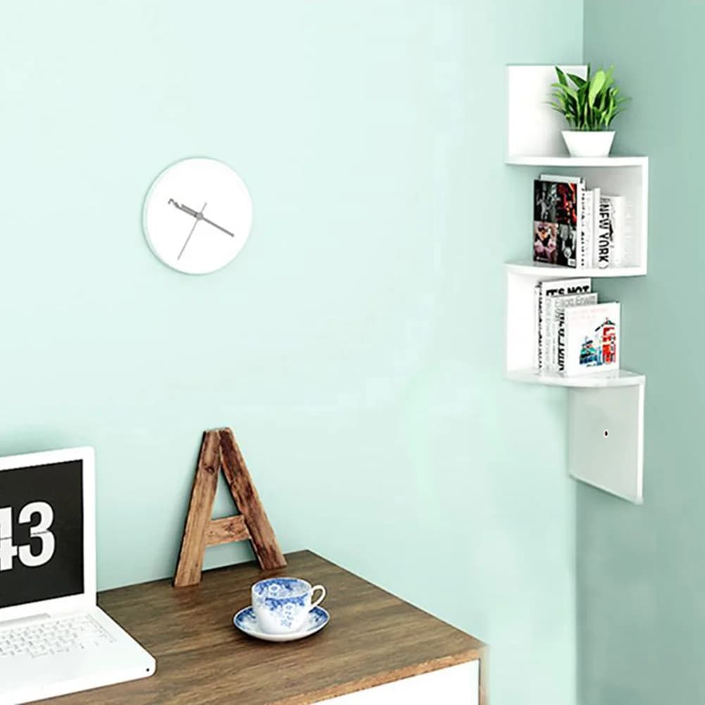 Voltsify Wooden Zigzag Floating Corner Shelves Multi-Tier White