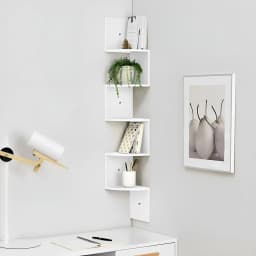Voltsify Wooden Zigzag Floating Corner Shelves Multi-Tier White