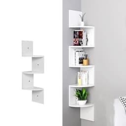 Voltsify Wooden Zigzag Floating Corner Shelves Multi-Tier White