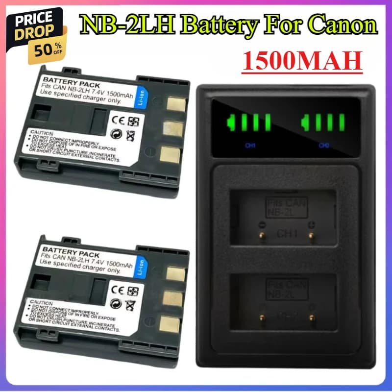 1500mah NB-2LH NB 2L 2LH NB-2L Battery for Canon EOS Rebel XT XTi 350D 410D G7 G9 S70 S80 ZR500 ZR950 ZR960 HG10 with Charger