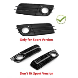 Artudatech 2PCS Front Bumper Black Fog Light Grille Cover For Audi A4 S-LINE S4 2008-12