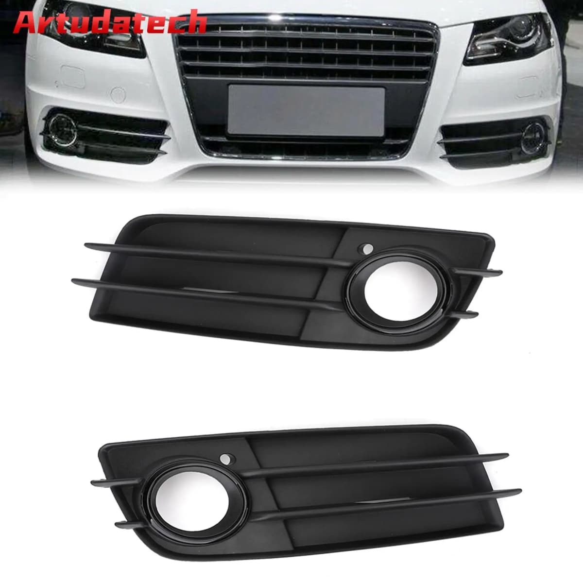 Artudatech 2PCS Front Bumper Black Fog Light Grille Cover For Audi A4 S-LINE S4 2008-12