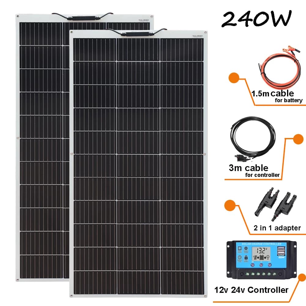 Solar Panel Kit OR Solar Panels Module Photovoltaic solar cell power 120W 240W for 12V/24V Battery charger Camping Wholesale