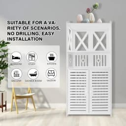 BRIEFNESS Bathroom cabinet White floor standing cabinet with double doors and 3 shelves Storage cabinet Storage cabinet