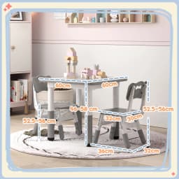AIYAPLAY Kids Table and Chair Set, 3 Pcs Height Adjustable Set with 2 Chairs, Easy to Wipe Arts & Crafts Table - Grey