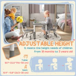 AIYAPLAY Kids Table and Chair Set, 3 Pcs Height Adjustable Set with 2 Chairs, Easy to Wipe Arts & Crafts Table - Grey
