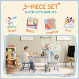 AIYAPLAY Kids Table and Chair Set, 3 Pcs Height Adjustable Set with 2 Chairs, Easy to Wipe Arts & Crafts Table - Grey