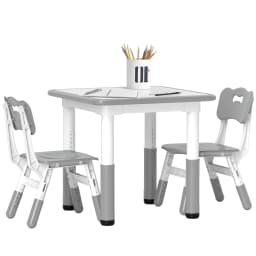 AIYAPLAY Kids Table and Chair Set, 3 Pcs Height Adjustable Set with 2 Chairs, Easy to Wipe Arts & Crafts Table - Grey