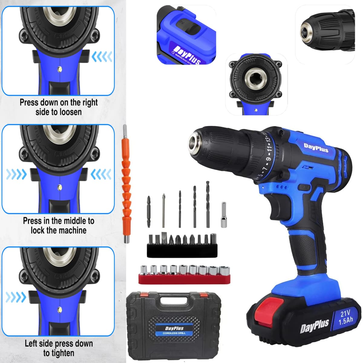 21V Cordless Power Drill,Handheld Screwdriver Drill Set with 25+1 Torque Setting,1.5AH Li-ion Battery&Fast Charger