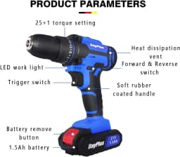 21V Cordless Power Drill,Handheld Screwdriver Drill Set with 25+1 Torque Setting,1.5AH Li-ion Battery&Fast Charger