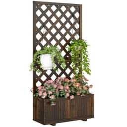 Garden Wooden Pine Trough Planter W/ Topped Trellis Climbing Plants, Carbonized